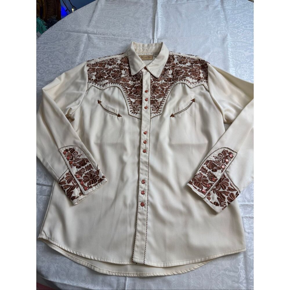 Scully Men’s Embroidered Pearl Snap Western Long Sleeve Button Up Shirt Size XL